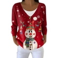 thumbnail image 1 of Women's Fashion Long Sleeve Christmas Snowman Snowflake Print Jacket Cardigan for Holiday Party and Casual Daily Wear,Red,S, 1 of 6