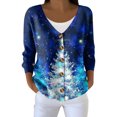 thumbnail image 1 of Women's Fashion Long Sleeve Christmas Snowman Snowflake Print Jacket Cardigan for Holiday Party and Casual Daily Wear,Royal Blue,2XL, 1 of 4
