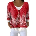thumbnail image 1 of Women's Fashion Long Sleeve Christmas Snowman Snowflake Print Jacket Cardigan for Holiday Party and Casual Daily Wear,Vermilion,S, 1 of 4