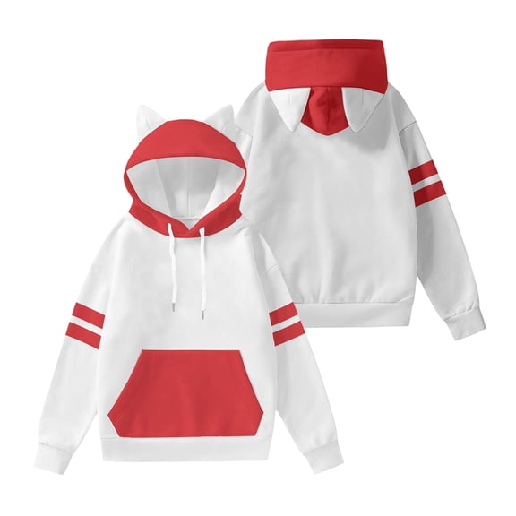 Women's Fashion Long Sleeve Color Blocked Printed Hooded Sweatshirt with Ears for Cute and Casual Everyday Wear,Red,S