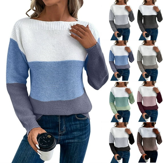 Women's Fashion Long Sleeve Color-Blocking Pullover Knitted Sweater, Modern and Warm, Perfect for Urban Style and Winter Activities,Mint Green,XL