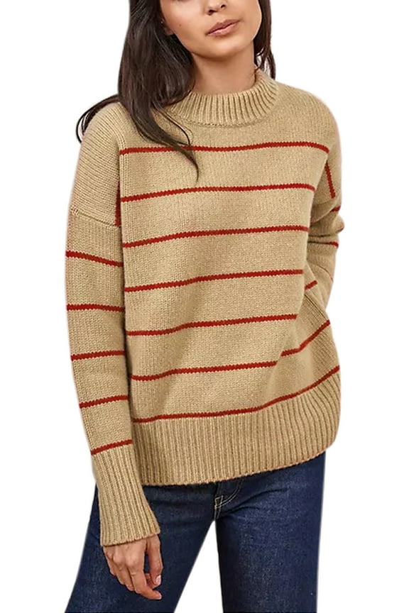 Women's Fashion Long Sleeve Color Knitted Sweater Loose Pullover Jumper Tops