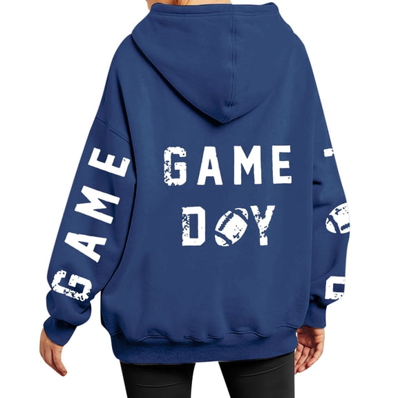 Women's Fashion Long Sleeve Football Graphic Printed Hoodie Pullover Sweatshirt Casual Comfortable Letter Design Top