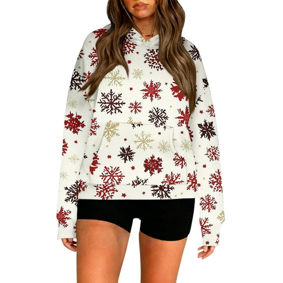 Women's Fashion Long Sleeve Hooded Christmas Printed Top Sweatshirt Loose Fit Casual Comfort for Holiday Season