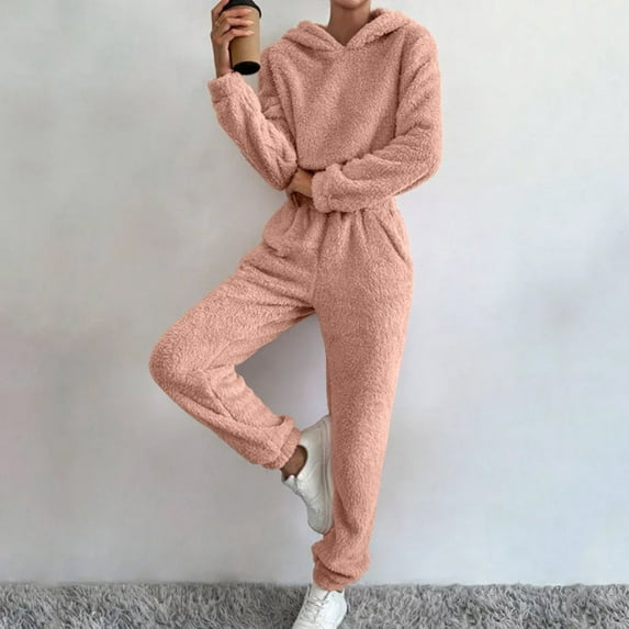 Women's Fashion Long Sleeve Hooded Pullover Pure Color Pants Casual Suit Pants And Top Set for Women Wide Leg Romper Womens Suit Dress Juniors Suits Set Wool Business Suit Women Womens Winter Tops