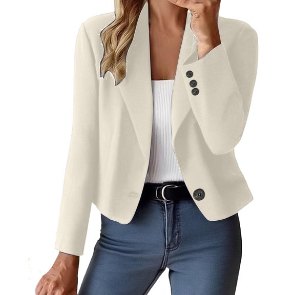 Women's Fashion Long Sleeve Open Front Business Casual Cardigan, Fashion Jacket for Fall and Winter , Versatile Blazer for Office and Casual Events,Beige,M