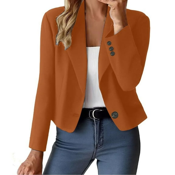Women's Fashion Long Sleeve Open Front Business Casual Cardigan, Fashion Jacket for Fall and Winter , Versatile Blazer for Office and Casual Events,Orange,S