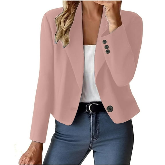 Women's Fashion Long Sleeve Open Front Business Casual Cardigan, Fashion Jacket for Fall and Winter , Versatile Blazer for Office and Casual Events,Pink,M