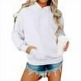 thumbnail image 1 of Women's Fashion Long Sleeve Oversized Drop Shoulder Sweatshirts Casual Solid Color Hooded Plush Lightweight Pullover Tops With Pocket, 1 of 4