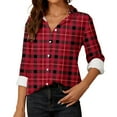 thumbnail image 1 of Women's Fashion Long Sleeve Plaid Shirt Tunic V-Neck Casual Pullover Blouses, 1 of 4