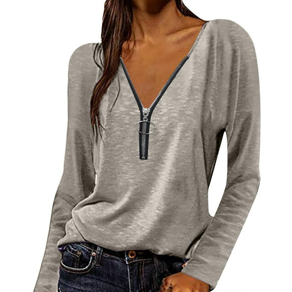 Women's Fashion Long Sleeve Solid Color V-Neck T-Shirt Casual Loose Basic Top Long Sleeve Compression Shirt Womens Oversized Tee T Shirt for Women Casual Summer Womens Summer Shirt Short Sleeve Shirt