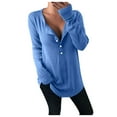 thumbnail image 1 of Women's Fashion Long Sleeve T-shirt V-neck Solid Color Buttons Tops, 1 of 1