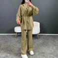thumbnail image 1 of Women's Fashion Long Sleeve Tie Shirt And Straight Leg Pants Two Piece Set Front Piece Women Pant Suit Drum Suit Womens Work Suits Set Girls Suits Formal Ski Suit Formal Pant Suits for Women Snow, 1 of 6