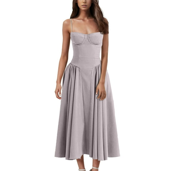 Women's Fashion Long Sleeve,Women's Fashionable Solid Color Floral Retro Court Dopamine Suspender Pocket Dress Light Gray