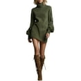 thumbnail image 1 of Women's Fashion Long Sleeve,Women's High-neck Suede Short Dress, Solid Color Long-sleeve Dress For Fall And Winter Army Green, 1 of 5