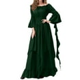 thumbnail image 1 of Women's Fashion Long Sleeve,Women's Vintage Solid Color Lace Collar 3/4 Sleeve Cos Dress Dark Green, 1 of 7