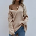 thumbnail image 1 of Women's Fashion Long Sleeves V Neck Loose Pullover Tops Blouse Knitted Sweater On Seasonal Clearance Khaki 4(S), 1 of 5