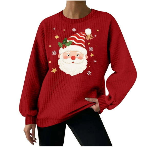 Women's Fashion Loose Casual Christmas Printed Round Neck Long Sleeve Hoodless Sweatshirt