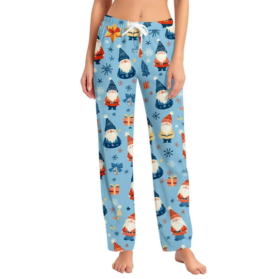 Women's Fashion Loose Casual Christmas Snowman Print Pants with Drawstring Elastic Waist, Comfortable Sleepwear and Loungewear Trousers for Home,Blue,S