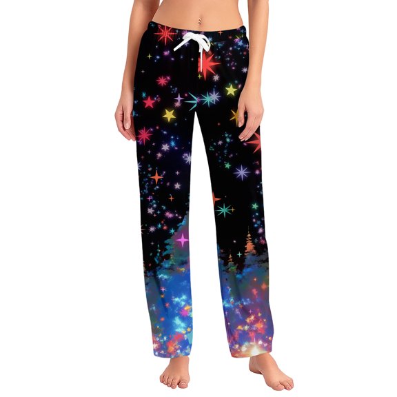 Women's Fashion Loose Casual Christmas Snowman Print Pants with Drawstring Elastic Waist, Comfortable Sleepwear and Loungewear Trousers for Home,Hot Pink,S