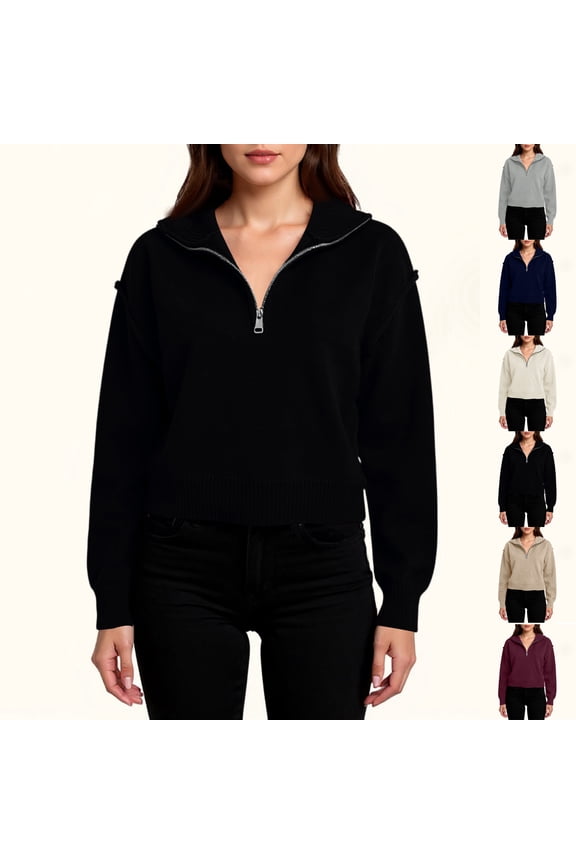 Women's Fashion Loose Casual Half Zip Lapel Pullover Sweater, Versatile and Comfortable, Perfect for Everyday Outings and Winter Activities,Navy,XL