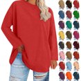thumbnail image 1 of Women's Fashion Loose Casual Long Sleeve T-Shirt Round Neck Plus Size Top,Red 1_4XL, 1 of 6
