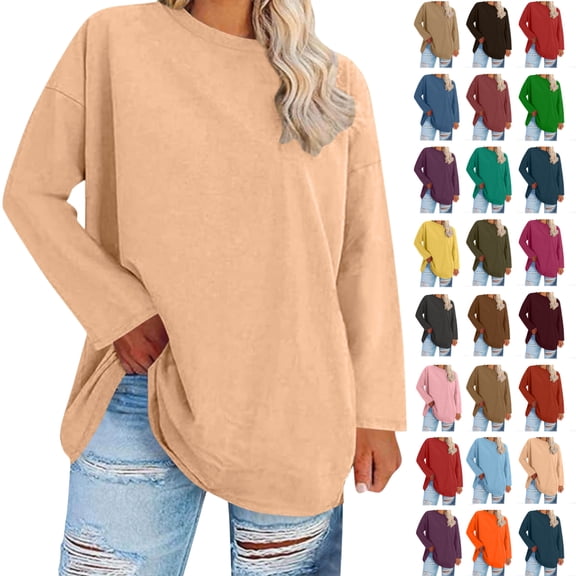Women's Fashion Loose Casual Long Sleeve T-Shirt Round Neck Plus Size Top,Rose Gold_3XL