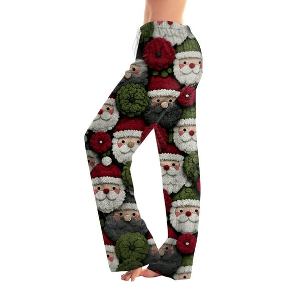 Women's Fashion Loose Casual Printed Casual Pants with Christmas Print, Comfortable Home and Sleepwear Bottoms, Elastic Waist for Easy Wear, Army Green, 3XL