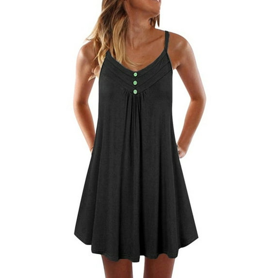 Women's Fashion Loose Casual Pure Color Sleeveless Plus Size Camisole Summer Tank Dress