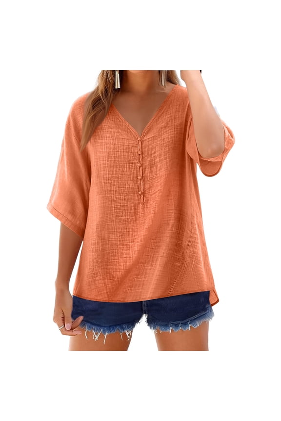 Women's Fashion Loose Casual Summer O-neck Mid Length Sleeve T-shirt, Size S-3XL
