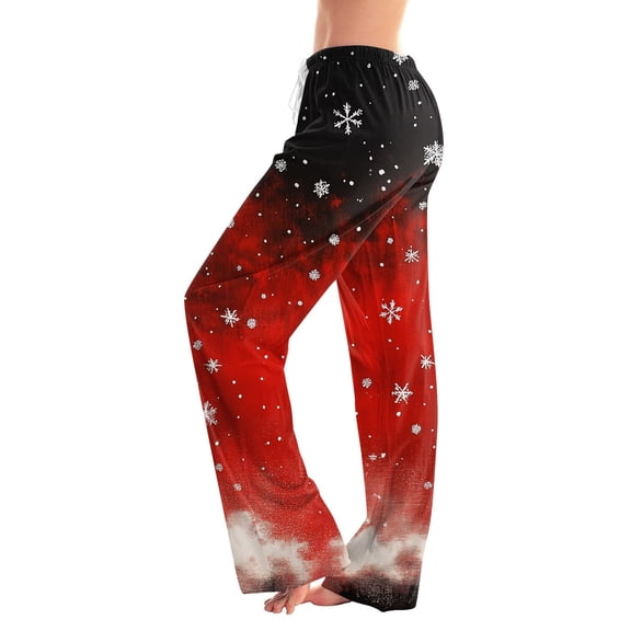 Women's Fashion Loose Christmas Print Casual Pants with Drawstring Elastic Waist, Comfortable Sleepwear and Loungewear Trousers for Home,Red,M