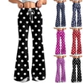 thumbnail image 1 of Women's Fashion Loose Drawstring Waist Polka Dot Print Casual Sports Flared Pants, Fuchsia, XL, 1 of 4