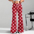thumbnail image 1 of Women's Fashion Loose Drawstring Waist Polka Dot Printed Casual Sports Flared Pants, Elastic Joggers Sweatpants, Stylish Yoga Pants for Women,Red,L, 1 of 8