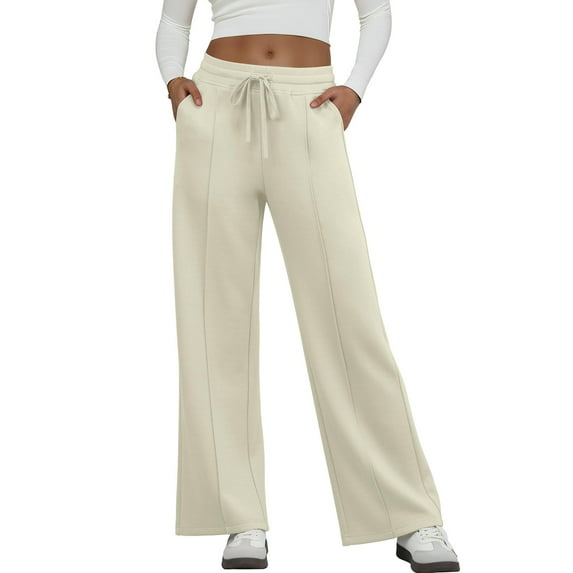 Women's Fashion Loose-Fit Solid Color Pocketed Elastic Waist Drawstring Sweatpants for Casual and Athletic Activities,Beige,XL