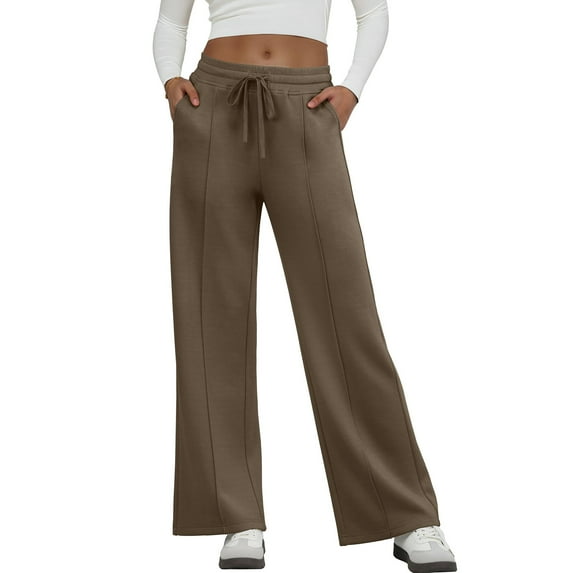 Women's Fashion Loose-Fit Solid Color Pocketed Elastic Waist Drawstring Sweatpants for Casual and Athletic Activities,Coffee,L