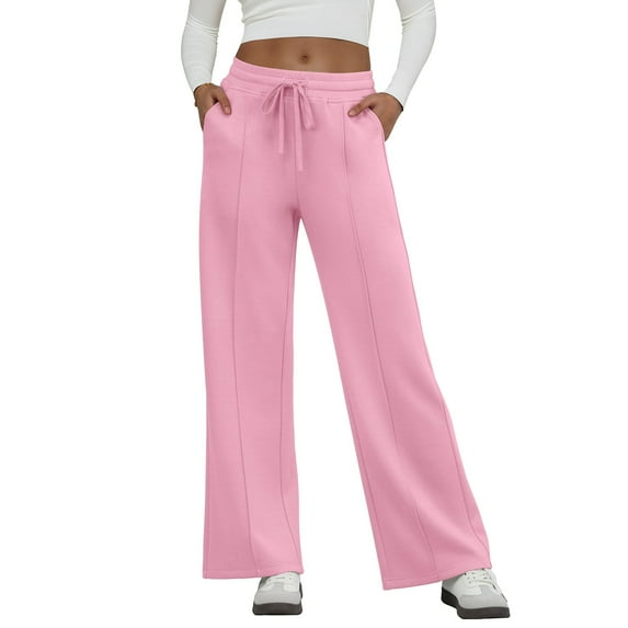 Women's Fashion Loose-Fit Solid Color Pocketed Elastic Waist Drawstring Sweatpants for Casual and Athletic Activities,Pink,XL
