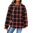 thumbnail image 1 of Women's Fashion Loose Hooded Pullover Long Sleeve Plaid Sweatshirt with Drawstring Drop Shoulder and Pocket Print,Pink,L, 1 of 7