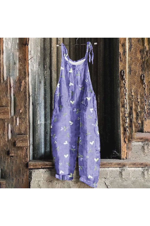 Women's Fashion Loose Print Lace Up Pants Wide Leg Pocket Jumpsuit