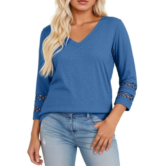 Women's Fashion Loose V Neck Three Quarter Sleeve Blouse Casual T Shirt Comfortable Stretch Soft Breathable Daily Wear