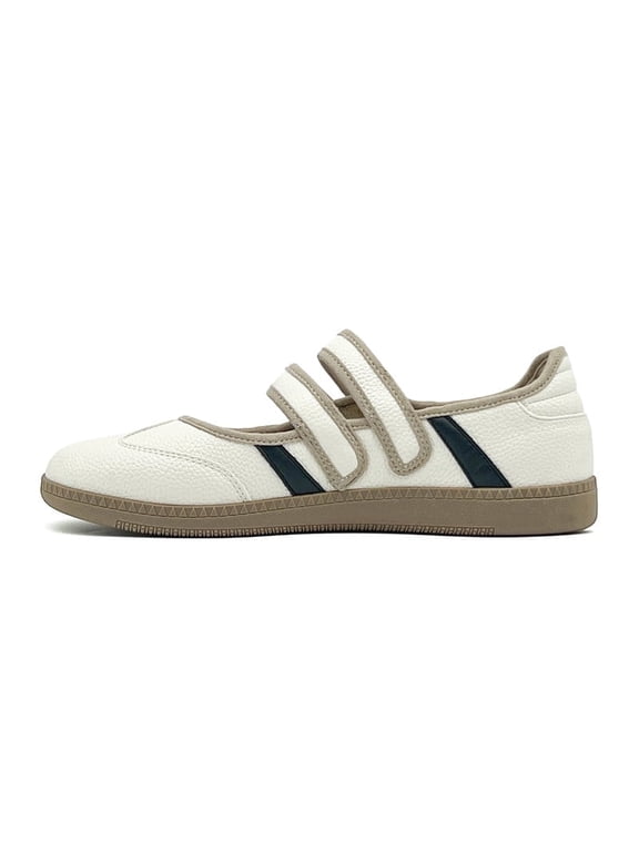 Women's Fashion Mary Jane Shoes Double Hook and Loop Flat Sneakers Lightweight Non Slip Casual Walking Shoes Daily Office Commute Comfort Shoes for Ladies Girls