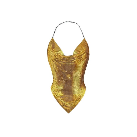 Women's Fashion Metal Sequin Hanging Neck Camisole Top V Neck Camisole Top