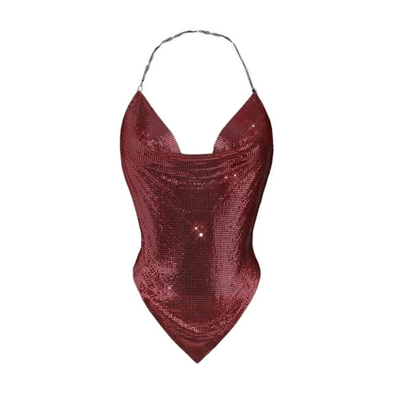 Women's Fashion Metal Sequin Hanging Neck Camisole Top V Neck Camisole Top