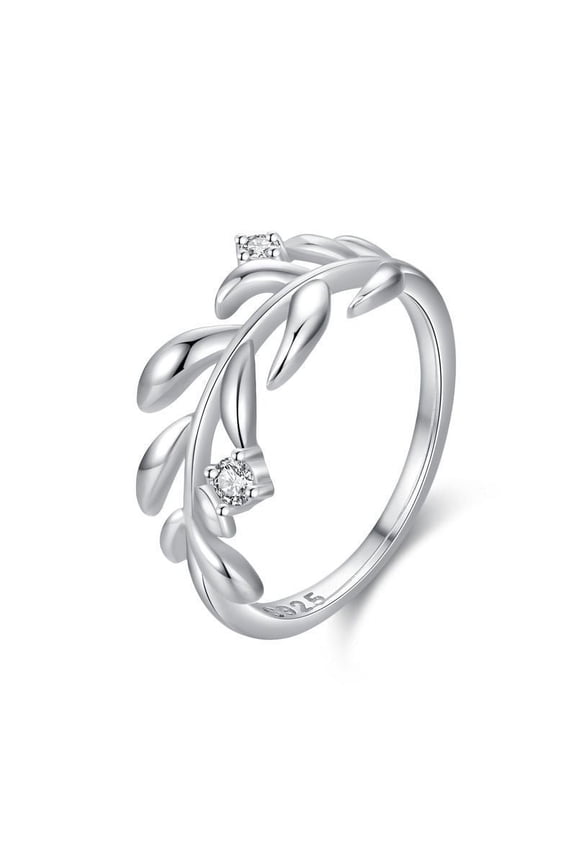 Women's Fashion Micro Diamond Leaf Ring: Silver Gold-Plated Artificial Gemstone Inlay, Korean Style Floral Design, Individually Packed for Festivals
