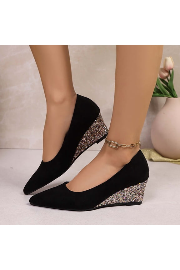 Women's Fashion Mid Heel Dress Pumps Point Toe Rhinestones Mary Jane Shoes (Black 41)