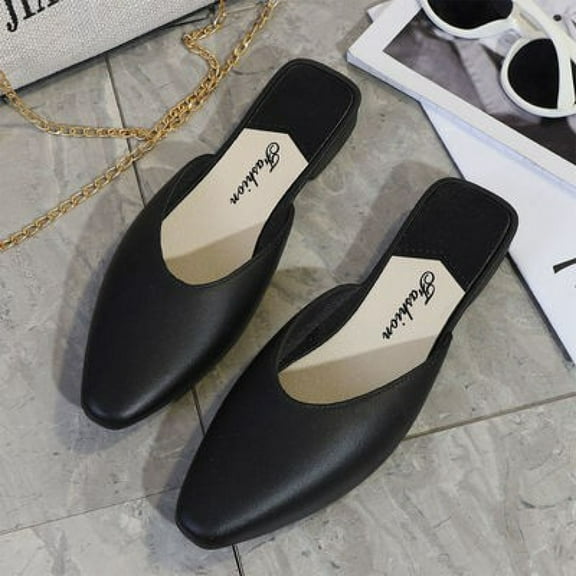 Women‘s Fashion Mule, Pointed Toe Flat Slip On Low Heel Sandals, Chic Indoor Outdoor Slides for Office, Summer, and Casual Chic Outfit Black 39