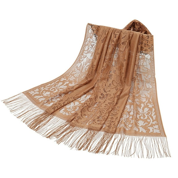 Women's Fashion Nylon Hollow Striped Tassel Long Shawl Women's Fashion Scarf