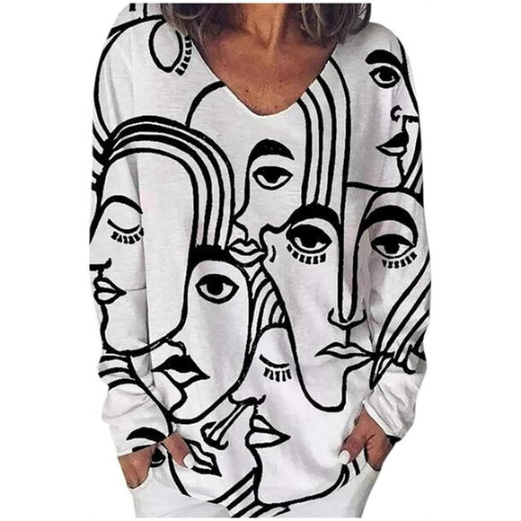 Women's Fashion O-Neck Abstract Print Long Sleeves Tops Blouse Gradient Shirts