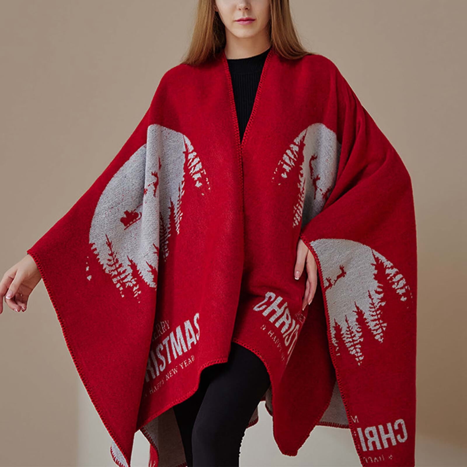 Women's Fashion Office Blanket Cape With Christmas Split Thickened