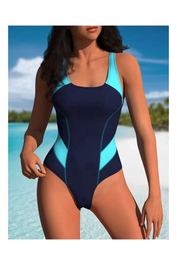 Women's Midriff Baring Color Block Slimming One Piece Swimsuit