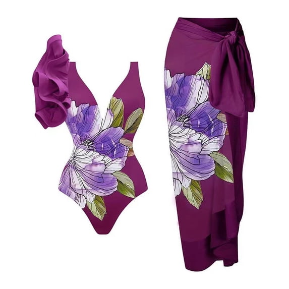 Women's Fashion One-Piece Swimsuit Set With sheer Bikini Cover Up